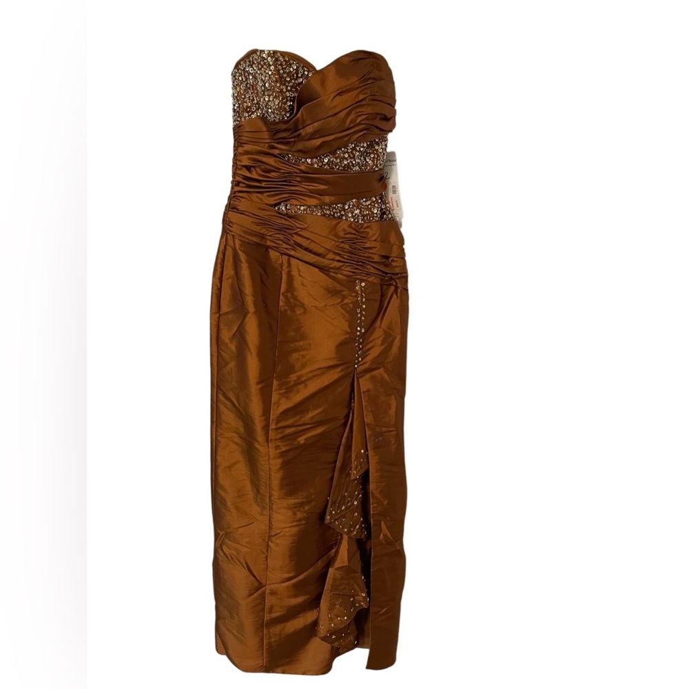 NWT Tiffany Designs Sequined Mermaid Ruched Gown in Brown
